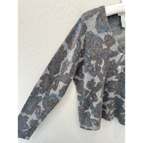 TWEEDS | Gray Paisley Lambs Wool Angora Rabbit Button Front Cardigan | XL - Picture 3 of 8